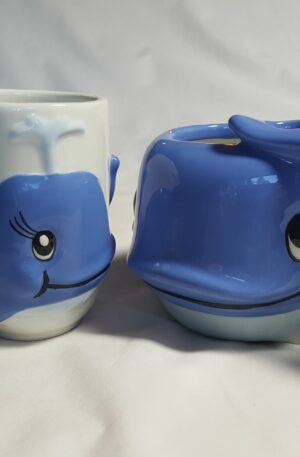 Little Blue Whale-Themed Ceramic Toothbrush Holder & Mug Set With Handle