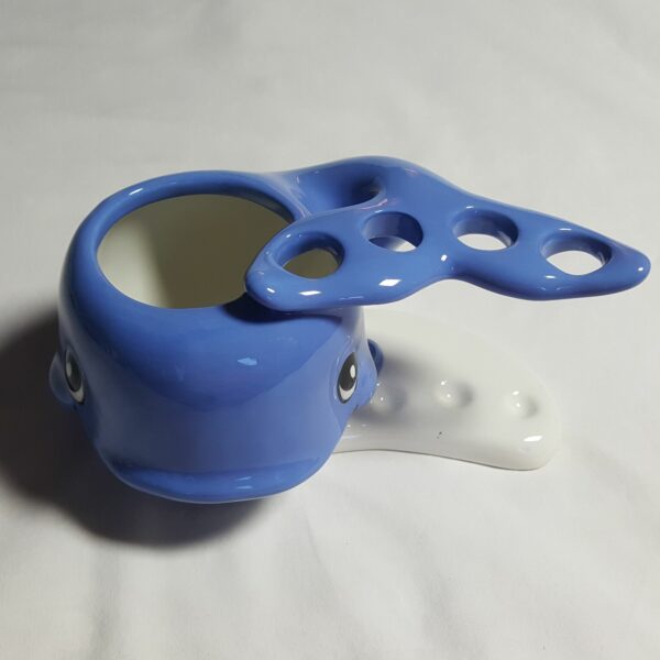 Little Blue Whale-Themed Ceramic Toothbrush Holder & Mug Set With Handle - Image 9