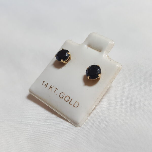 14K Yellow Gold Natural Blue Sapphire Solitaire Stud Earrings Vintage Round 5mm 1/2 Ct Each - Image 2