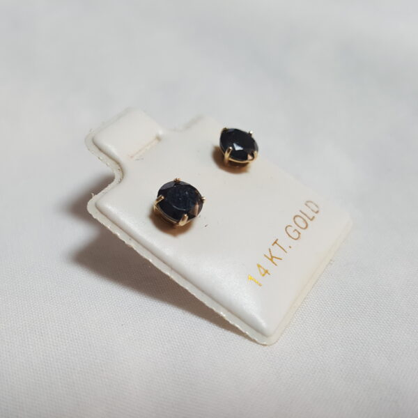 14K Yellow Gold Natural Blue Sapphire Solitaire Stud Earrings Vintage Round 5mm 1/2 Ct Each - Image 3