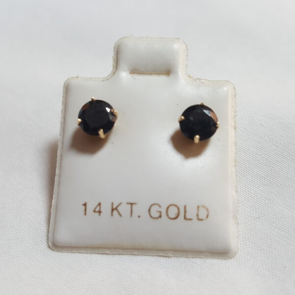 14K Yellow Gold Natural Blue Sapphire Solitaire Stud Earrings Vintage Round 5mm 1/2 Ct Each