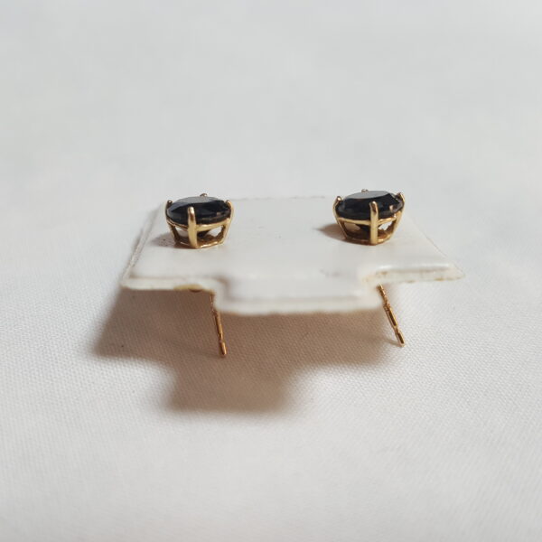14K Yellow Gold Natural Blue Sapphire Solitaire Stud Earrings Vintage Round 5mm 1/2 Ct Each - Image 4