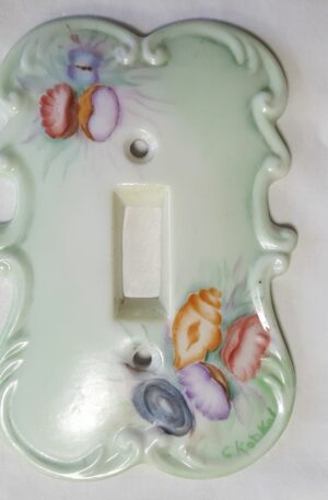 Vintage Hand-Painted Porcelain Floral Light Switch Cover Plate By V Williams