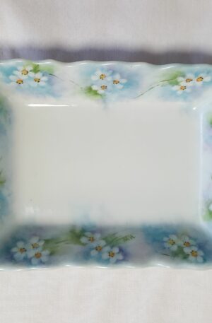 Vintage Hand-Painted Porcelain Rectangular Dish With Floral Design & Scalloped Edge