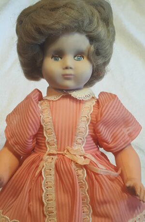 Vintage French Porcelain Doll In Peach Dress & Lace Detailing