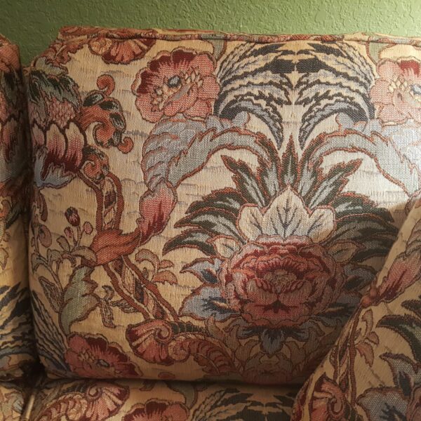 Vintage Drexel Heritage Floral Upholstered Sofa Couch With Removable Cushions & Pillows - Image 3