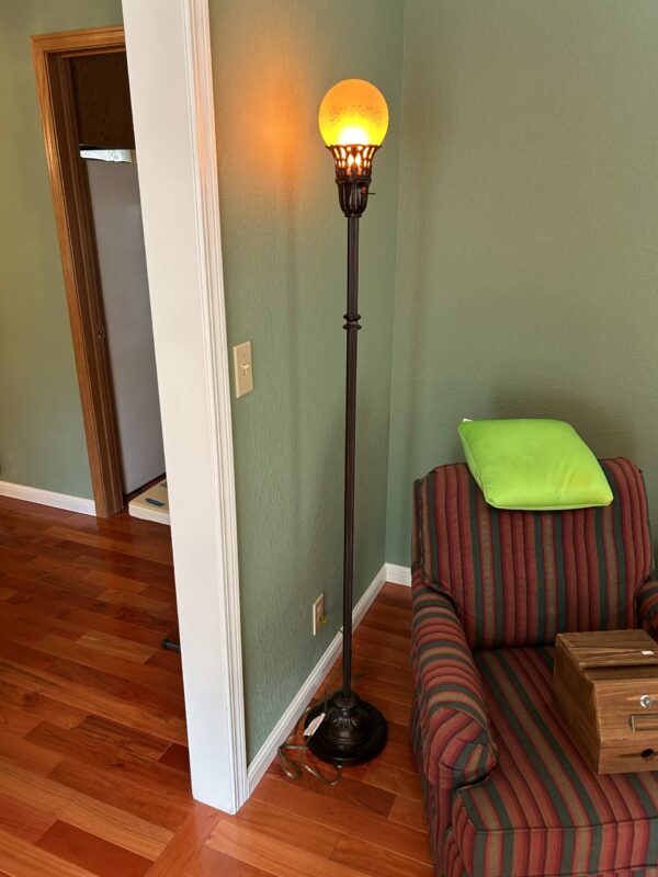 Vintage White & Brass Globe Floor Lamp – Timeless Mid-Century Style - Image 2