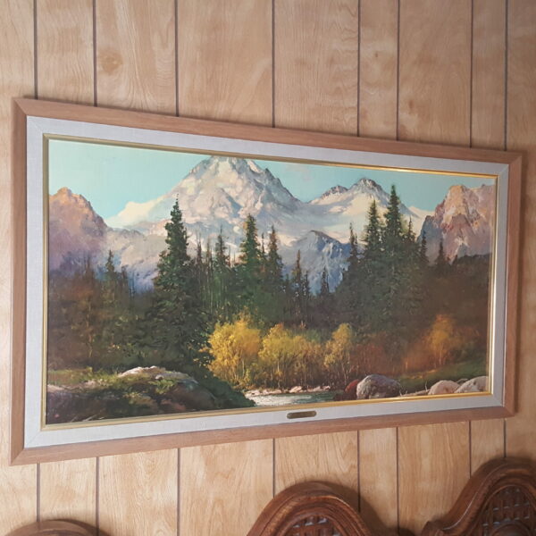 Vintage Framed Landscape Oil Painting "In the Tetons" by R. Wood – Rustic Lodge Décor​ - Image 2