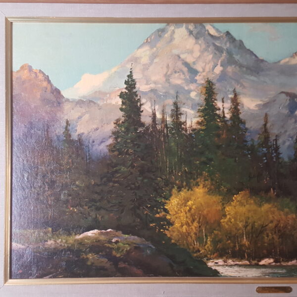 Vintage Framed Landscape Oil Painting "In the Tetons" by R. Wood – Rustic Lodge Décor​ - Image 3