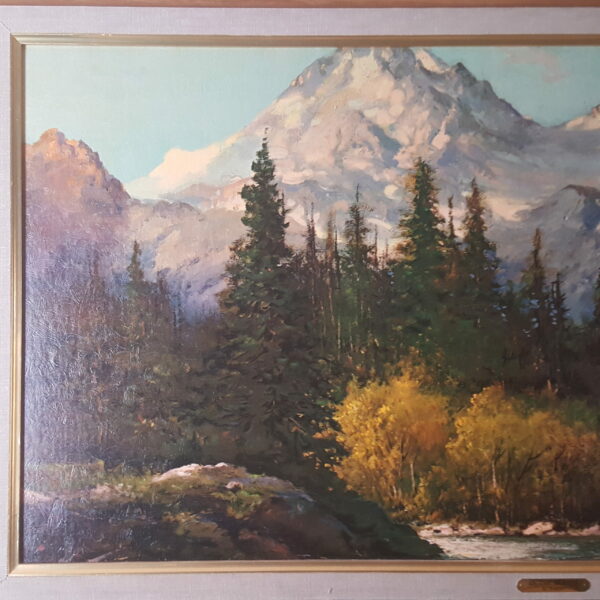 Vintage Framed Landscape Oil Painting "In the Tetons" by R. Wood – Rustic Lodge Décor​ - Image 3