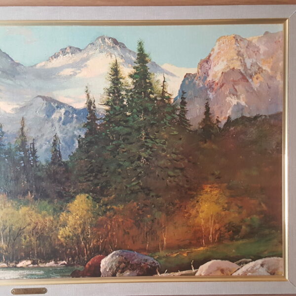 Vintage Framed Landscape Oil Painting "In the Tetons" by R. Wood – Rustic Lodge Décor​ - Image 4