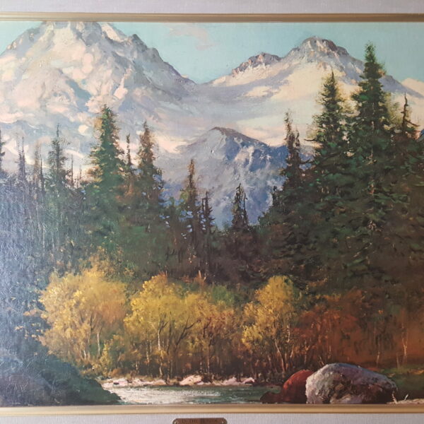 Vintage Framed Landscape Oil Painting "In the Tetons" by R. Wood – Rustic Lodge Décor​ - Image 5