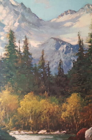 Vintage Framed Landscape Oil Painting "In the Tetons" by R. Wood – Rustic Lodge Décor​