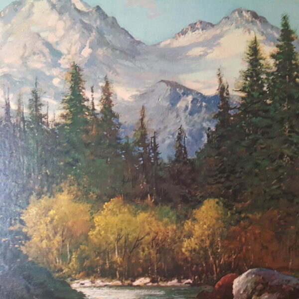 Vintage Framed Landscape Oil Painting "In the Tetons" by R. Wood – Rustic Lodge Décor​