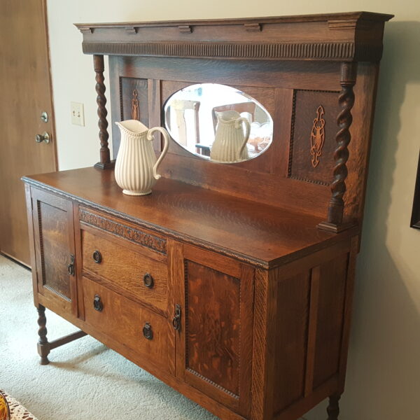 Vintage Quarter-Sawn Oak Sideboard Buffet with Mirror 59"H x 53"W x 18.5"D Early to Mid 20th Century - Image 10