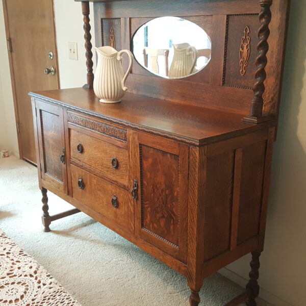 Vintage Quarter-Sawn Oak Sideboard Buffet with Mirror 59"H x 53"W x 18.5"D Early to Mid 20th Century - Image 9