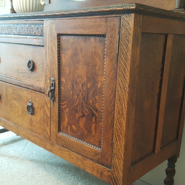 Vintage Quarter-Sawn Oak Sideboard Buffet with Mirror 59"H x 53"W x 18.5"D Early to Mid 20th Century - Image 8