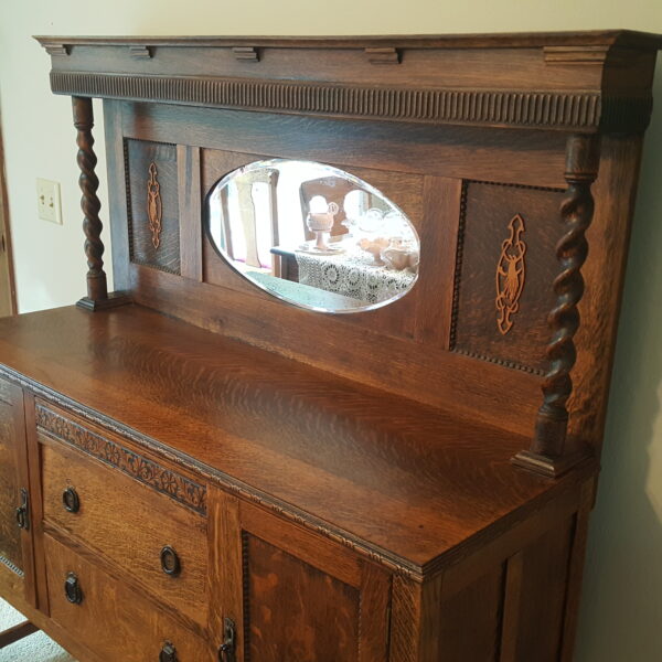 Vintage Quarter-Sawn Oak Sideboard Buffet with Mirror 59"H x 53"W x 18.5"D Early to Mid 20th Century - Image 6