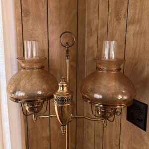 Vintage Dual-Arm Polished Brass Floor Lamp with Crackle Glass Shades