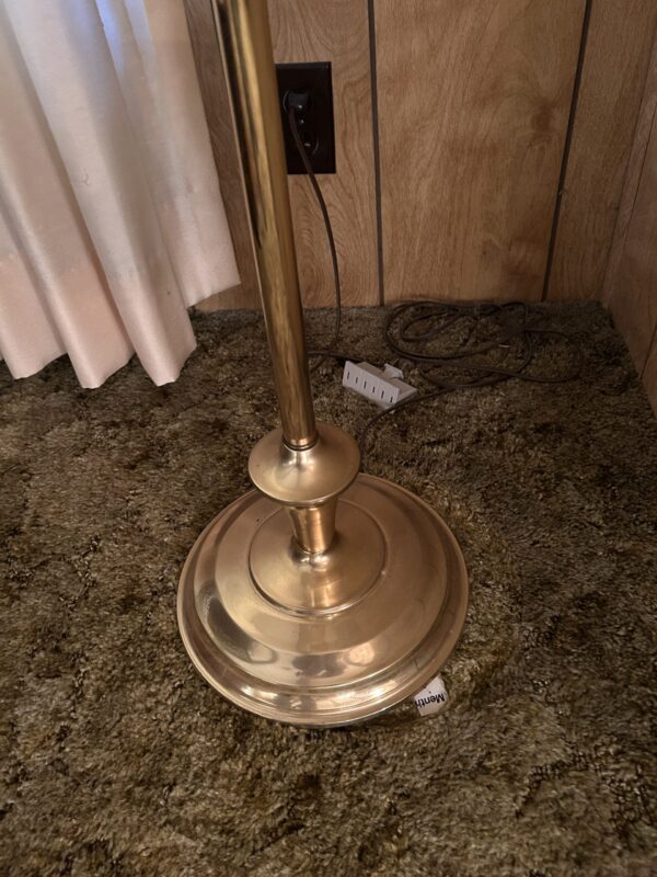 Vintage Dual-Arm Polished Brass Floor Lamp with Crackle Glass Shades - Image 2