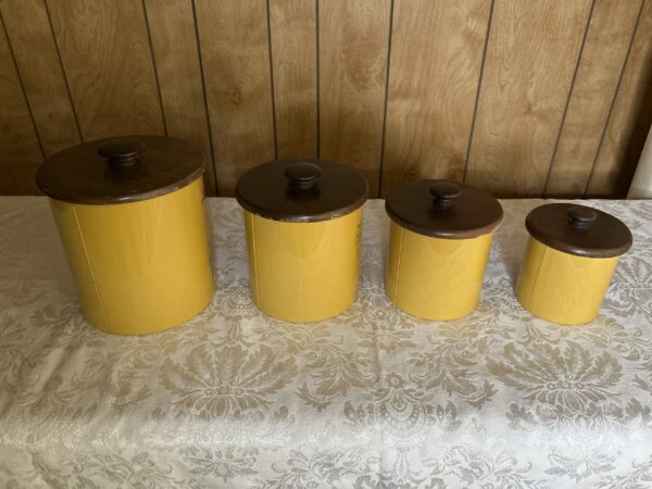 Sunlit Nostalgia | Vintage Ransburg Yellow Kitchen Canister Set (4) – Hand Painted Charm - Image 5