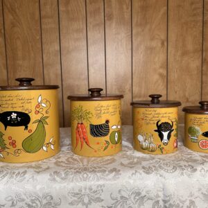 Sunlit Nostalgia | Vintage Ransburg Yellow Kitchen Canister Set (4) – Hand Painted Charm
