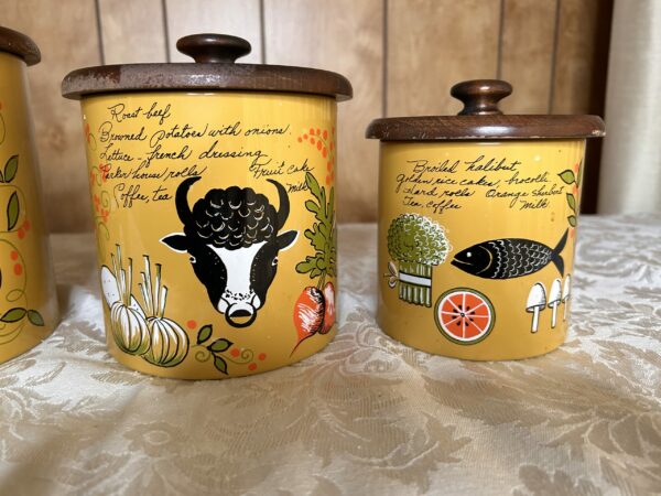 Sunlit Nostalgia | Vintage Ransburg Yellow Kitchen Canister Set (4) – Hand Painted Charm - Image 2