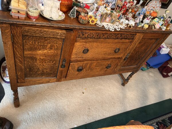 Tall Walnut Display Sideboard - Ornate Trim & Rich Patina - Image 2
