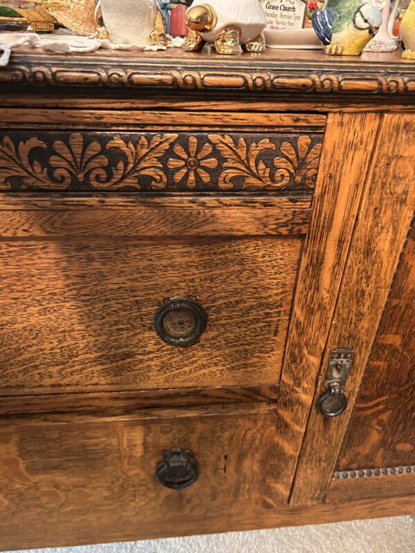 Tall Walnut Display Sideboard - Ornate Trim & Rich Patina - Image 7