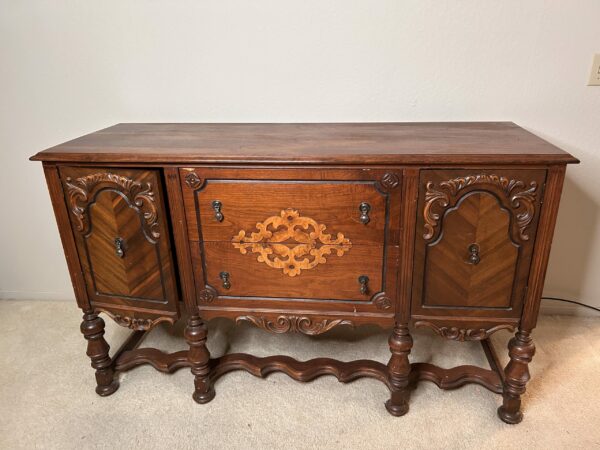 Intricate Carved Vintage Storage Sideboard With Decorative Scrollwork Panels - Image 2