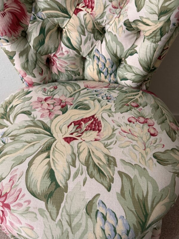 Floral Slipper Chair – Tufted Heart Back & Ruffled Skirt - Image 6