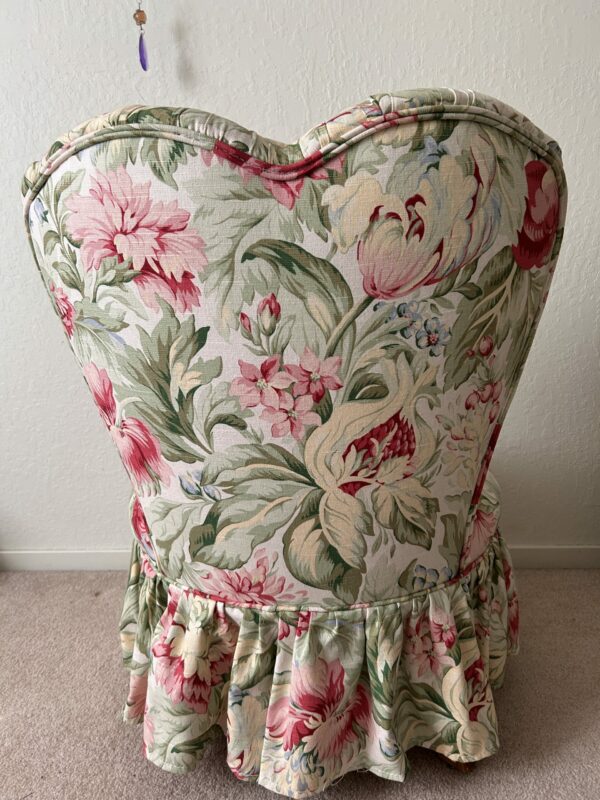 Floral Slipper Chair – Tufted Heart Back & Ruffled Skirt - Image 4