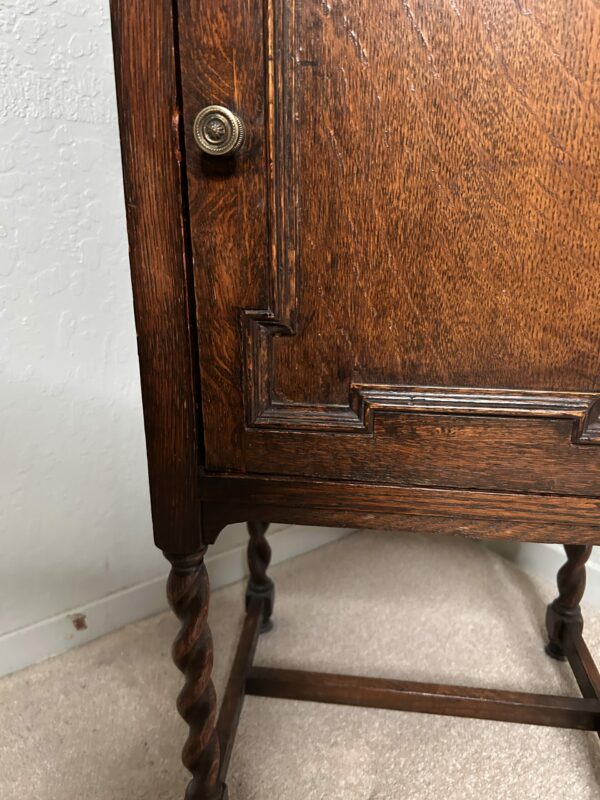 Antique Walnut Bedside Cabinet – Barley Twist Legs, Carved Front - Image 6