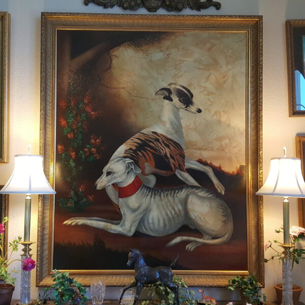 Majestic Greyhounds Portrait in Ornate Gilt Frame – Oversized Decorative Wall Art, Signed “Hayward” - Image 2