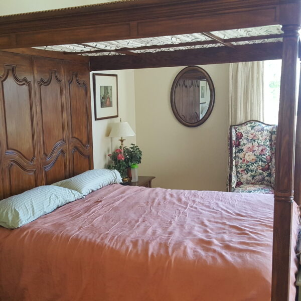 Vintage French Provincial King Canopy Bed – Carved Wood Four Poster Bed Frame - Image 6