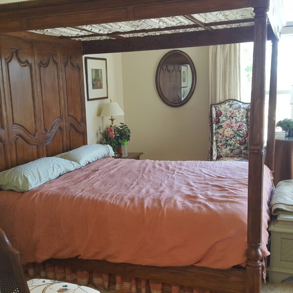 Vintage French Provincial King Canopy Bed – Carved Wood Four Poster Bed Frame - Image 2