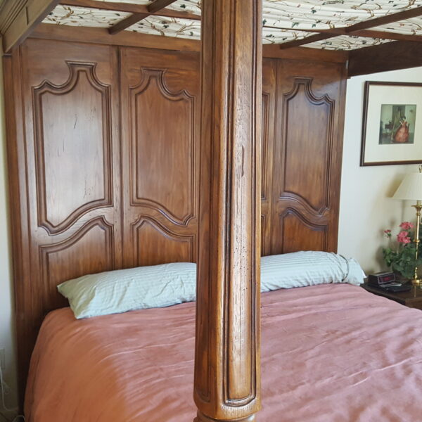 Vintage French Provincial King Canopy Bed – Carved Wood Four Poster Bed Frame - Image 3