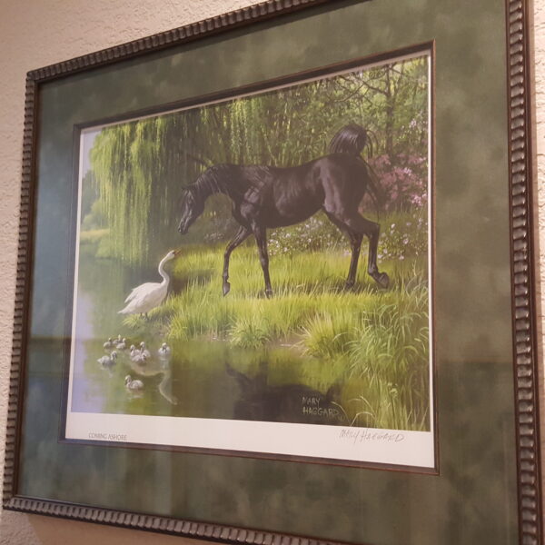 Peaceful Crossing – Mary Haggard “Coming Ashore” Framed Horse & Swans Print