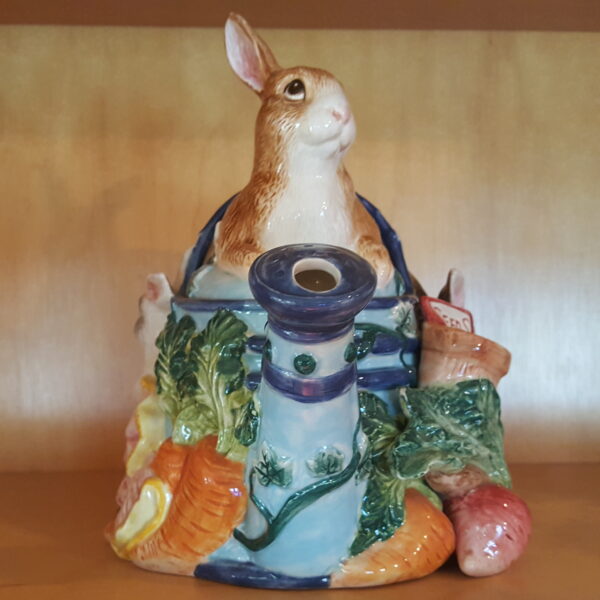 1996 Fitz & Floyd English Garden Bunnies Teapot – 28 oz Garden Watering Can Design – Excellent Condition - Image 2