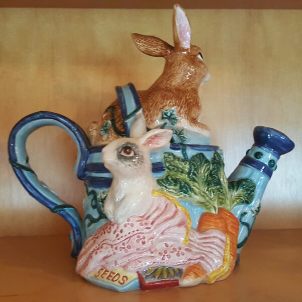 1996 Fitz & Floyd English Garden Bunnies Teapot – 28 oz Garden Watering Can Design – Excellent Condition - Image 3