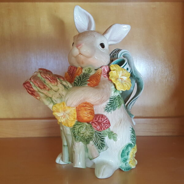 Vintage Fitz & Floyd 1996 HERB GARDEN 24oz Teapot Bunny Rabbit w/Asparagus & Flowers - Image 2