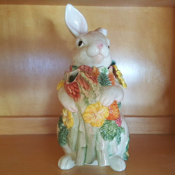 Vintage Fitz & Floyd 1996 HERB GARDEN 24oz Teapot Bunny Rabbit w/Asparagus & Flowers - Image 3