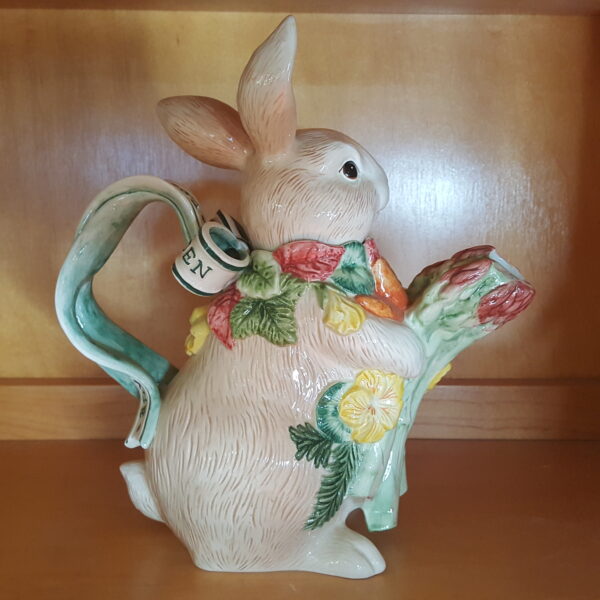 Vintage Fitz & Floyd 1996 HERB GARDEN 24oz Teapot Bunny Rabbit w/Asparagus & Flowers - Image 4