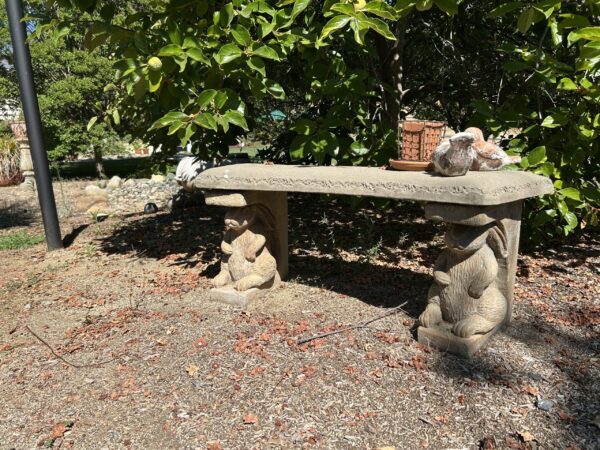 Vintage Concrete Garden Bench with Sculpted Rabbits Legs - 41" Curved Seat - Image 2