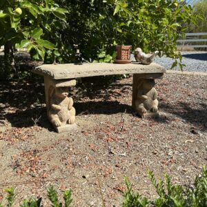Vintage Concrete Garden Bench with Sculpted Rabbits Legs - 41" Curved Seat