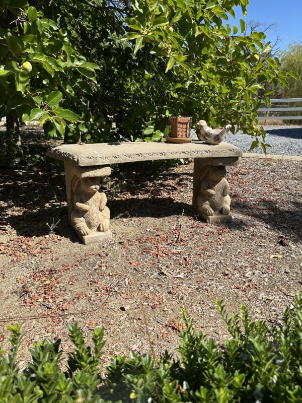 Vintage Concrete Garden Bench with Sculpted Rabbits Legs - 41" Curved Seat