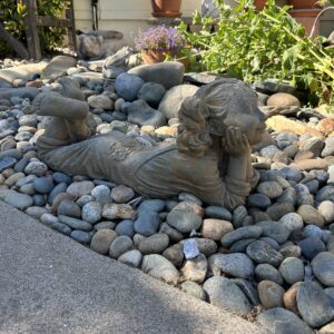 Dreaming Pair of Reclining Garden Children – Concrete Yard Statues, Boy & Girl Set, 25” Long