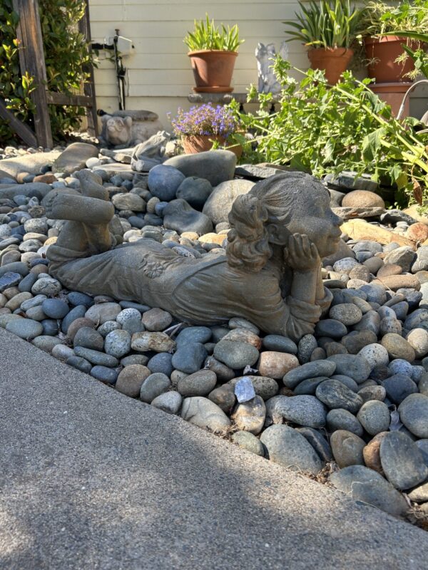 Dreaming Pair of Reclining Garden Children – Concrete Yard Statues, Boy & Girl Set, 25” Long