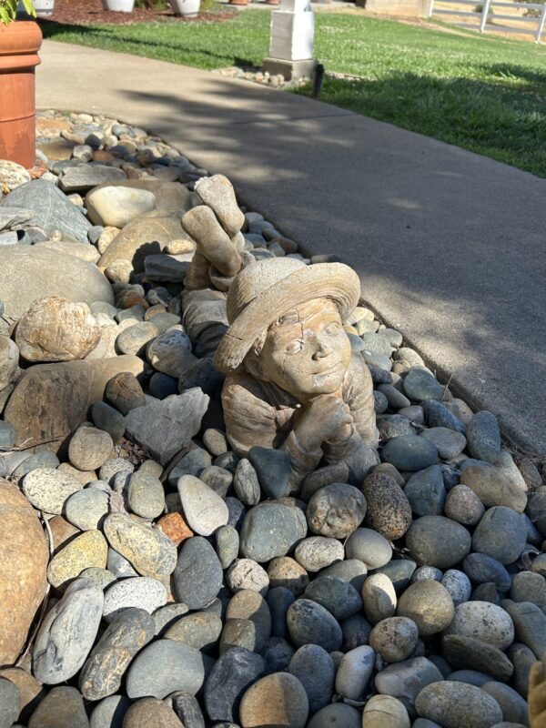 Dreaming Pair of Reclining Garden Children – Concrete Yard Statues, Boy & Girl Set, 25” Long - Image 5