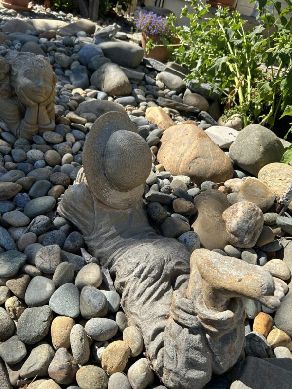 Dreaming Pair of Reclining Garden Children – Concrete Yard Statues, Boy & Girl Set, 25” Long - Image 6